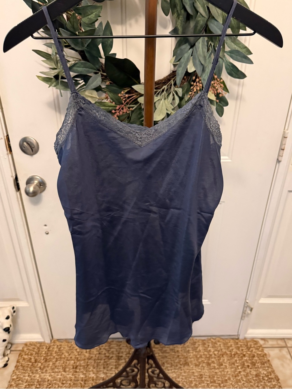 4 Love & Liberty Blue Silk Cami Camisole Tank Top with Lace Trim M
